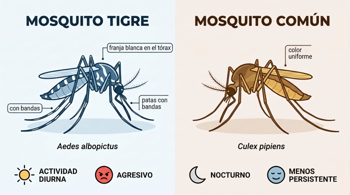 Comparacion entre mosquito tigre y mosquito comun