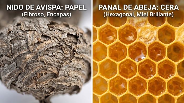 Comparacion entre un nido de avispas y abejas