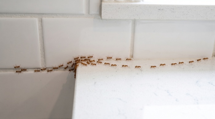 Hormigas caminando en encimera