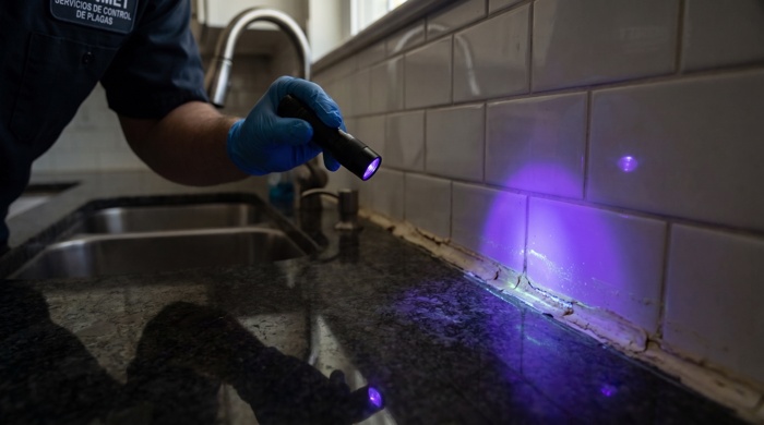 Persona inspeccionando con ultravioleta