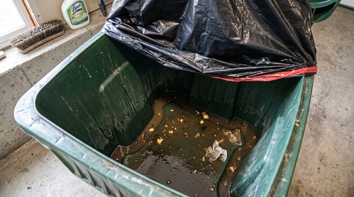 basura y plagas liquido que se acumula en el fonso del cubo de basura