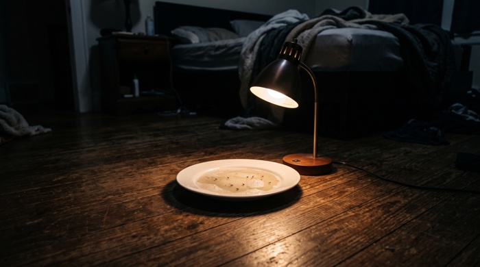 trampa de pulgas casera con una fuente de luz y un plato con agua